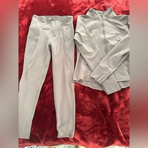 Ellie Light Gray High-Rise Leggings with Zip Jacket Set NEW M/L